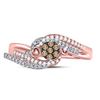 Image 2 : Round Brown Diamond Cluster Double Heart Ring 1/6 Cttw 10KT Rose Gold