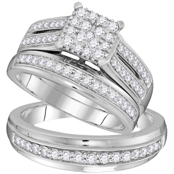 Diamond Square Matching Wedding Set 1 Cttw 10KT White Gold