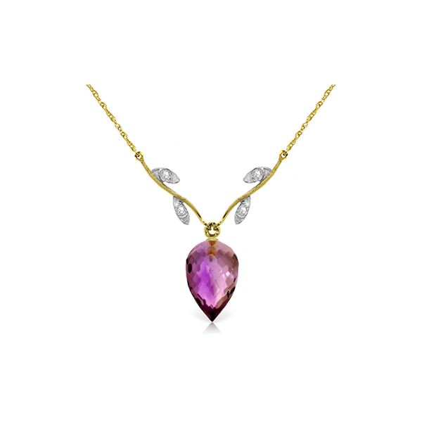 Genuine 9.52 ctw Amethyst & Diamond Necklace 14KT Yellow Gold - REF-36Z3N