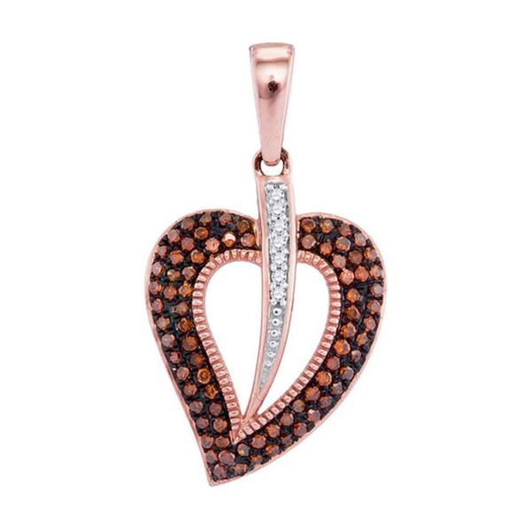 Round Red Color Enhanced Diamond Heart Pendant 1/4 Cttw 10KT Rose Gold