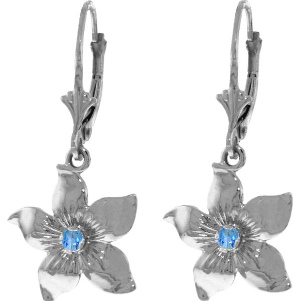 Genuine 0.20 CTW Blue Topaz Earrings 14KT White Gold - REF-65P6H