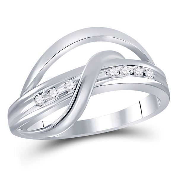 Round Diamond Crossover Strand Band Ring 1/10 Cttw 10KT White Gold