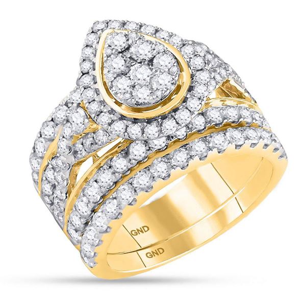 Diamond Pear Bridal Wedding Ring Band Set 3 Cttw 14KT Yellow Gold