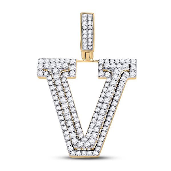 Round Diamond Letter V Charm Pendant 1-3/4 Cttw 10KT Yellow Gold