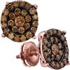 Image 1 : Round Brown Diamond Circle Flower Cluster Earrings 1 Cttw 10KT Rose Gold