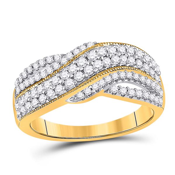 Round Diamond Crossover Band Ring 1/2 Cttw 10KT Yellow Gold