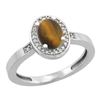 Image 1 : 0.90 CTW Tiger Eye & Diamond Ring 14K White Gold - REF-37F3N