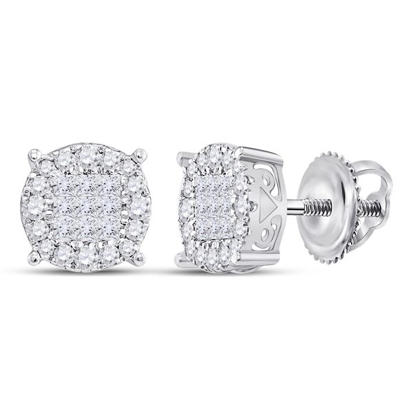 Princess Diamond Fashion Cluster Earrings 1/4 Cttw 14KT White Gold