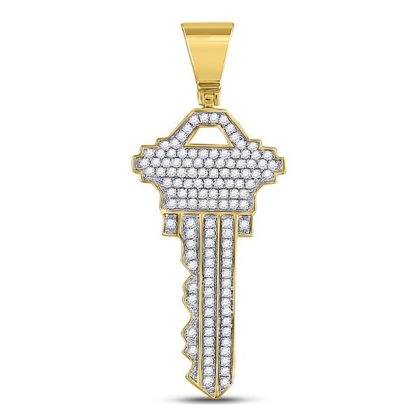 Diamond Key Charm Fashion Pendant 5/8 Cttw 10KT Yellow Gold