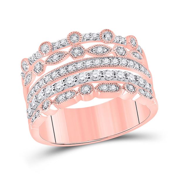 Round Diamond Stacked Band Ring 1/2 Cttw 10KT Rose Gold