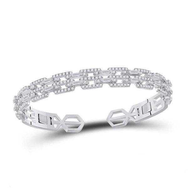 Baguette Diamond Bangle Bracelet 2-1/2 Cttw 14KT White Gold