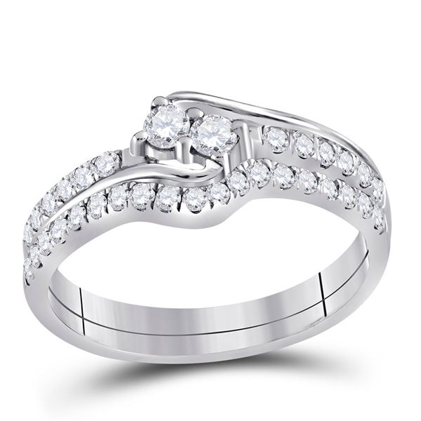 Diamond 2-stone Bridal Wedding Ring Band Set 1/2 Cttw 10KT White Gold