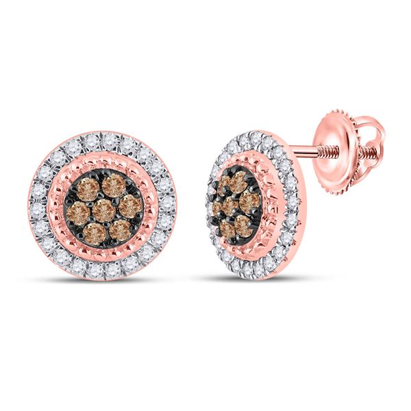 Round Brown Diamond Cluster Earrings 3/8 Cttw 10KT Rose Gold