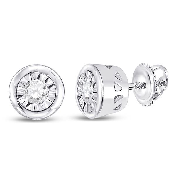 Round Diamond Solitaire Stud Earrings 1/10 Cttw 10KT White Gold