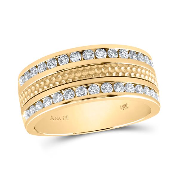 Round Diamond Wedding Hammered Band Ring 1 Cttw 14KT Yellow Gold