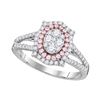 Image 1 : Round Pink Diamond Oval Cluster Ring 3/4 Cttw 14KT Two-tone Gold