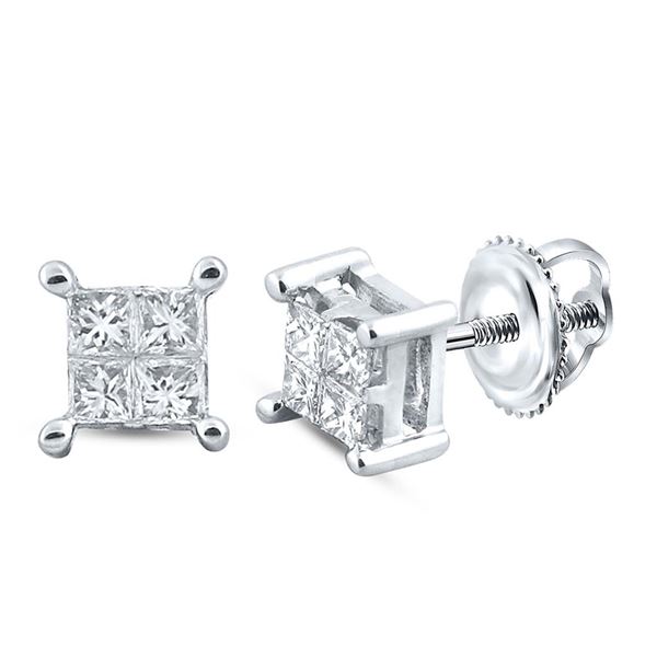 Princess Diamond Square Earrings 1/4 Cttw 14KT White Gold