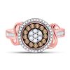 Image 2 : Round Brown Diamond Flower Cluster Ring 1/2 Cttw 10KT Rose Gold