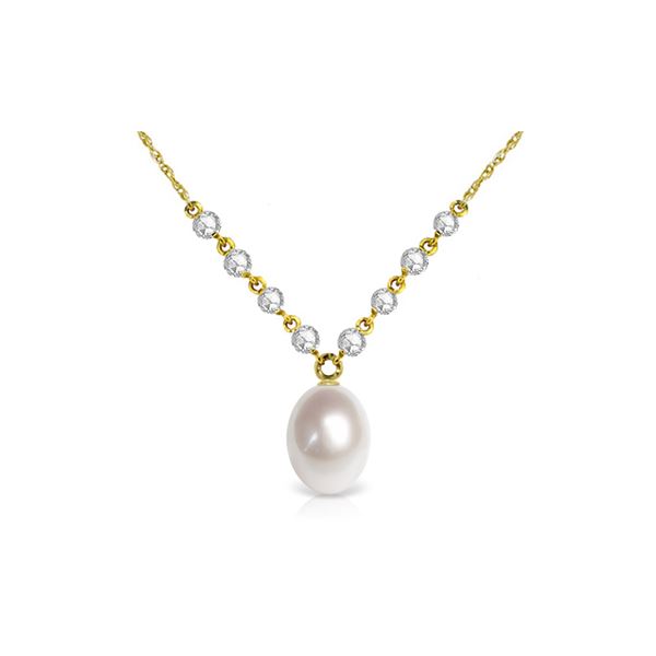 Genuine 4.8 ctw Pearl & Diamond Necklace 14KT Yellow Gold - REF-121V9W