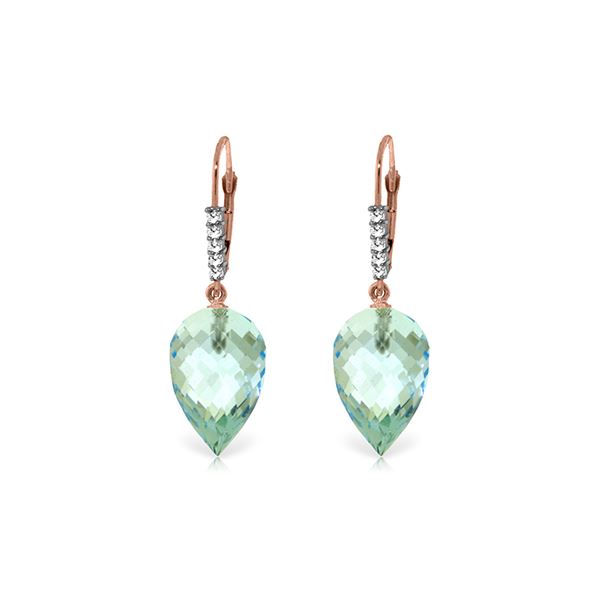 Genuine 22.65 ctw Blue Topaz & Diamond Earrings 14KT Rose Gold - REF-65R3P
