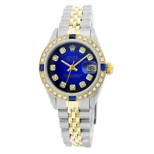 Rolex Pre-owned 26mm Womens Custom Blue Vignette Two Tone