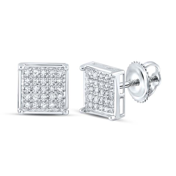 Round Diamond Square Cluster Earrings 1/6 Cttw 10KT White Gold