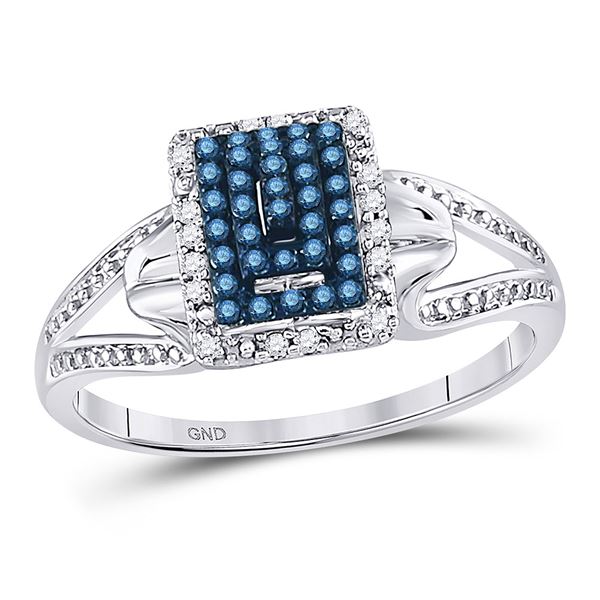 Round Blue Color Enhanced Diamond Cluster Ring 1/6 Cttw 10KT White Gold