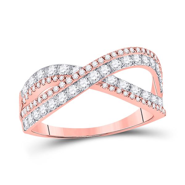 Round Diamond Crossover Band Ring 3/4 Cttw 14KT Rose Gold