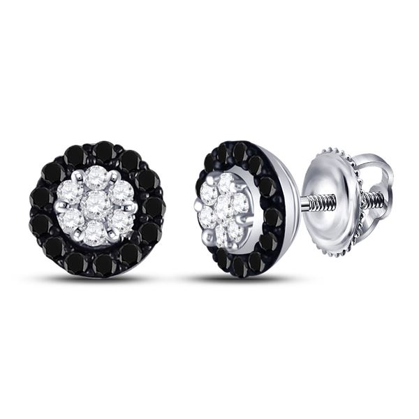 Round Black Color Enhanced Diamond Cluster Earrings 1/5 Cttw 10KT White Gold