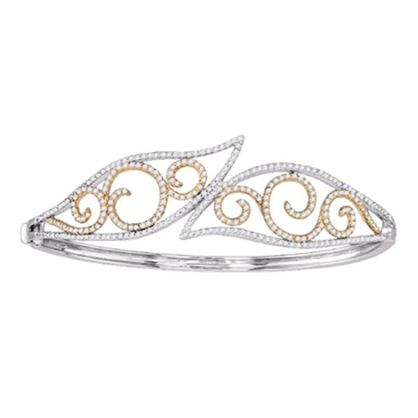 Round Diamond Curl Bangle Bracelet 1-5/8 Cttw 10KT Two-tone Gold