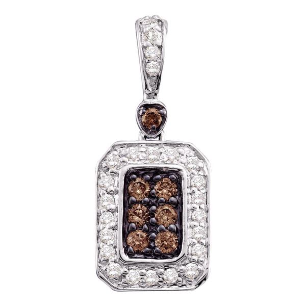 Round Brown Diamond Rectangle Cluster Pendant 1/4 Cttw 10KT White Gold