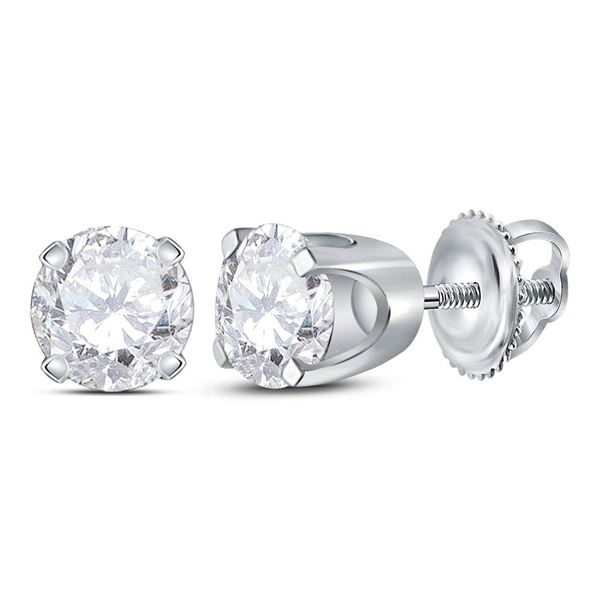 Diamond Solitaire Stud Earrings 3/4 Cttw 14KT White Gold