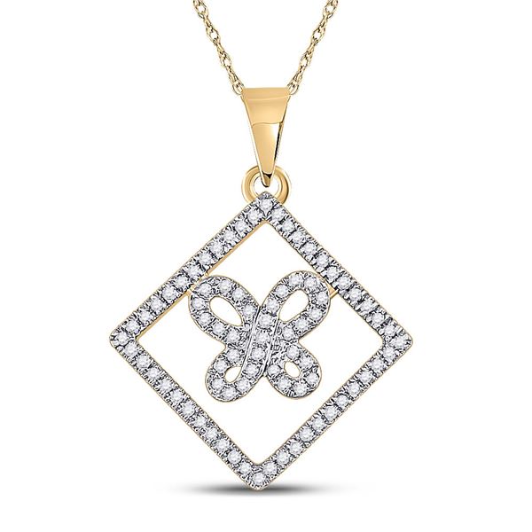 Round Diamond Square Butterfly Pendant 1/4 Cttw 10KT Yellow Gold