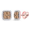Image 1 : Round Brown Diamond Square Cluster Earrings 1 Cttw 14KT Rose Gold