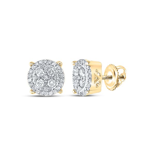 Round Diamond Cluster Earrings 1/2 Cttw 10KT Yellow Gold