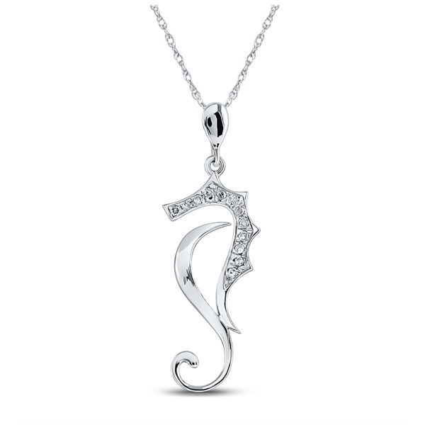 Round Diamond Sea Horse Animal Pendant 1/20 Cttw 10KT White Gold