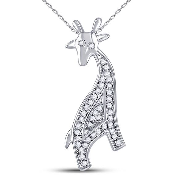 Round Diamond Giraffe Animal Pendant 1/10 Cttw 10KT White Gold