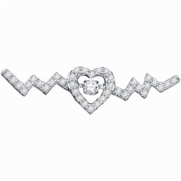 Round Diamond Heartbeat Necklace 1/3 Cttw 10KT White Gold