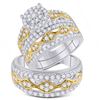 Image 1 : Diamond Cluster Matching Wedding Set 2 Cttw 14KT Two-tone Gold