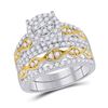 Image 2 : Diamond Cluster Matching Wedding Set 2 Cttw 14KT Two-tone Gold