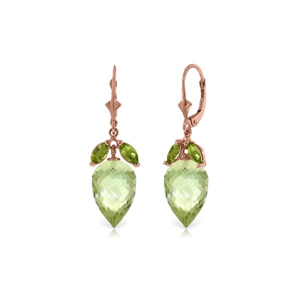 Genuine 20 ctw Green Amethyst & Peridot Earrings 14KT Rose Gold - REF-51P8H