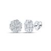 Image 1 : Round Diamond Flower Cluster Earrings 2 Cttw 14KT White Gold