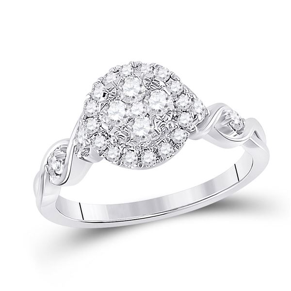Round Diamond Cluster Halo Ring 1/2 Cttw 10KT White Gold