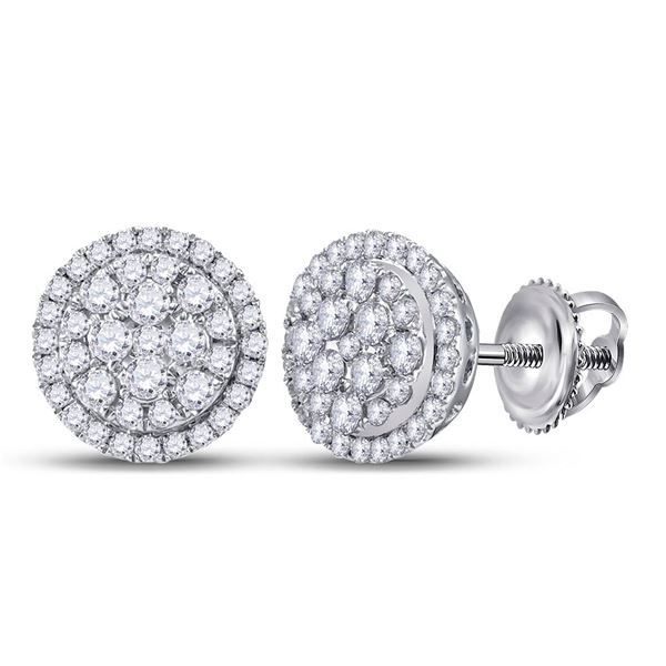 Round Diamond Halo Cluster Earrings 1/2 Cttw 14KT White Gold