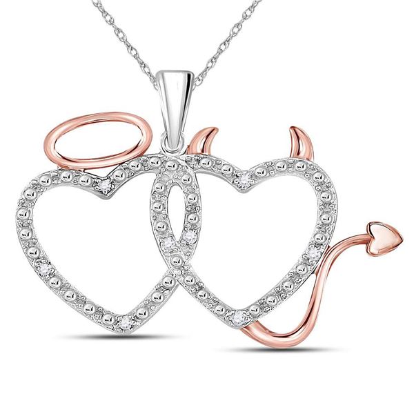 Round Diamond Angel Devil Heart Pendant 1/20 Cttw 10KT Two-tone Gold