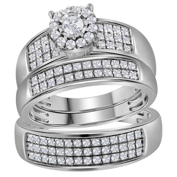 Diamond Halo Matching Wedding Set 7/8 Cttw 14KT White Gold