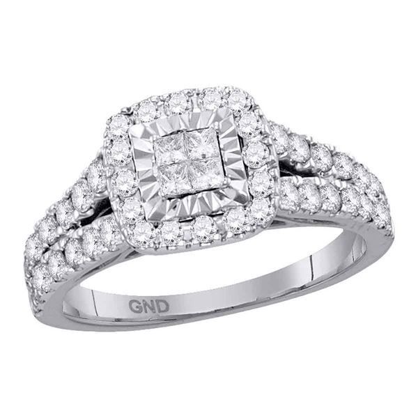 Princess Diamond Cluster Ring 1 Cttw 14KT White Gold