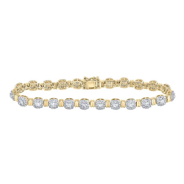 Round Diamond Cluster Link Bracelet 2-1/5 Cttw 14KT Yellow Gold