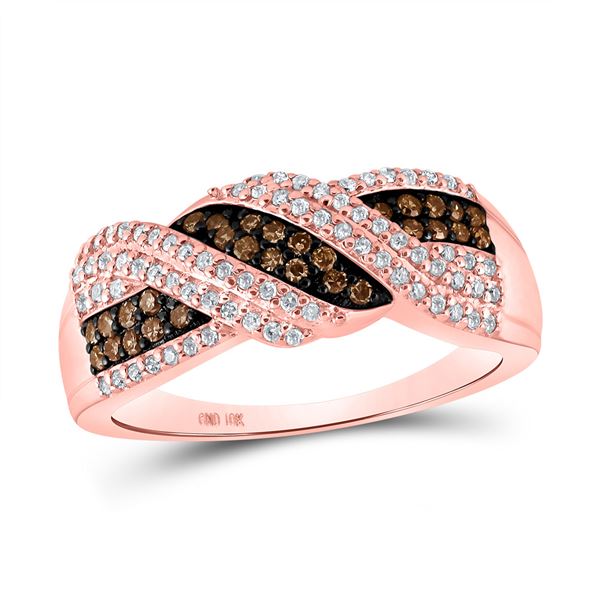 Round Brown Diamond Crossover Band Ring 3/8 Cttw 10KT Rose Gold