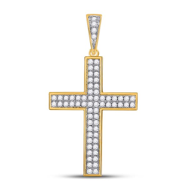 Round Diamond Roman Cross Charm Pendant 3/4 Cttw 10KT Yellow Gold